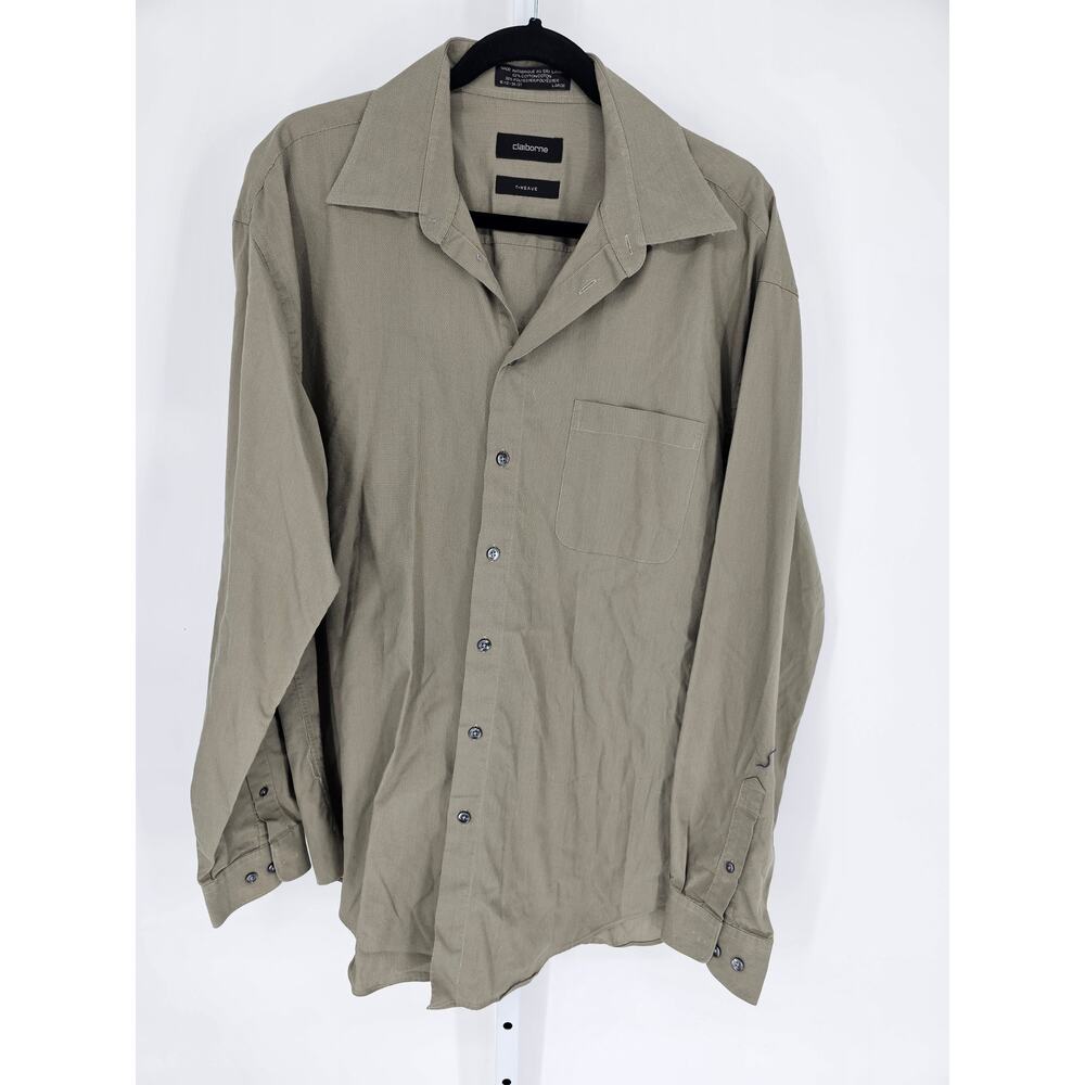 Claiborne Men's Taupe T-Weave Long Sleeve Button-Up Shirt Size 16.5